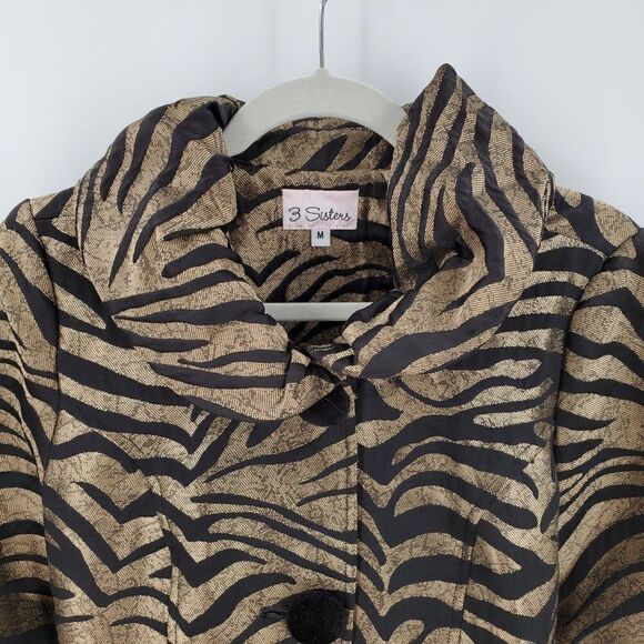 Vintage 3 Sisters Jacket Womens Bubble Zebra Print Belted Brown Medium With Tags - Picture 2 of 11